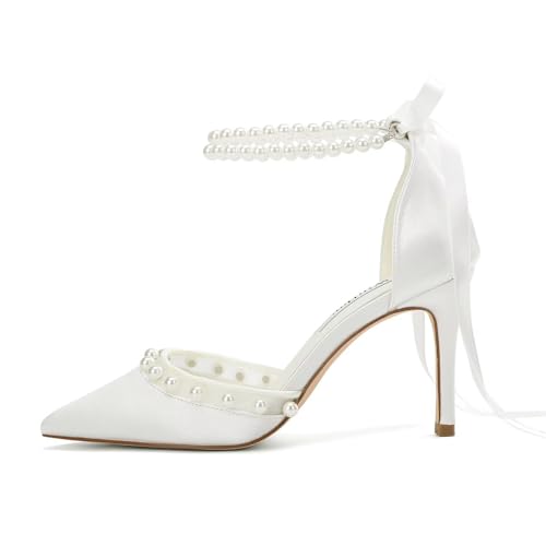 High Heel Wedding Shoes for Bride Closed Toe Bridal Shoes Pearl Wedding Heels3