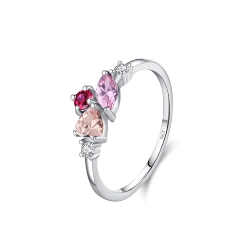 Bague femme argent 925 alliance zircon rose géométrique irrégulier bijoux