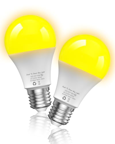 Lamptobe Lampadina Con Sensore 6W, A19 E27 Lampadine Crepuscolare da Esterno Bianca Calda 1800K Auto On/Off Lampadina con Sensore Crepuscolare 2 Pezzis