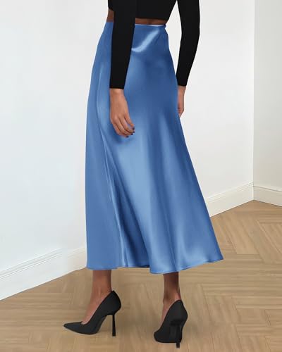 Image of BTFBM 2026 Summer Womens Skirts Silk Elegant High Waist Flowy Long Satin A-Line Midi Skirt Cocktail Wedding Party
