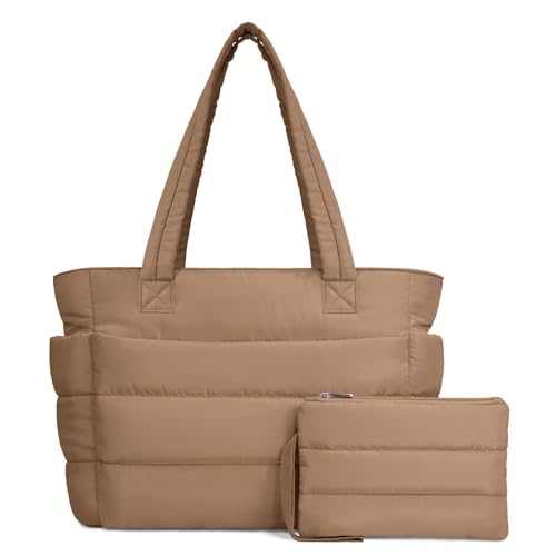 TOPDesign Bolsa feminina acolchoada com compartimentos, bolsa de ombro acolchoada para trabalho, viagens, academia, Caqui, Medium, Contemporâneo