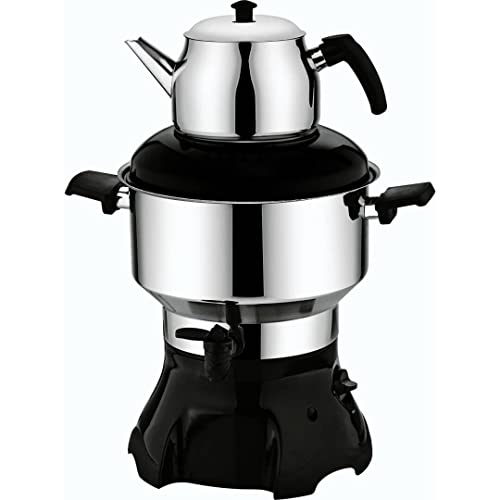 Bester Türkischer Teekocher Test 7 Uzman Samowar Semaver 6 Liter 1500 Watt, Türkischer Teekocher Ideale Größe, Silber Teemaschine mit Teekanne, Heißgetränkespender mit Überhitzungsschutz
