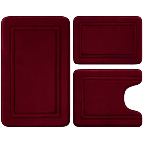 BYSURE Burgundy Red 3-Piece Bath Mat Set