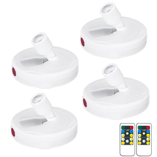 BERGUSTCH Battery Operated Spotlight, Picture Light with Remote, Indoor Uplighting, Picture Lights for Paintings, LED Display Lights, Small Spot Light for Wall Frame Artwork Dartboard-4PCS