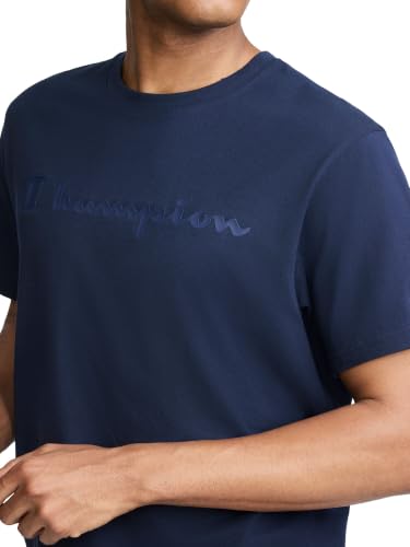 Image of Champion Men's Graphic Short Sleeve T-Shirt, Standard Fit, Tonal Script Logo, Midweight 100% Cotton