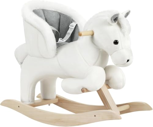 Image of WOLTU Baby Rocking Horse Wooden Toddler Rocker with Seatbelt Kid Ride-on Rocking Animal for 1/2/3 Years Old, White and Grey