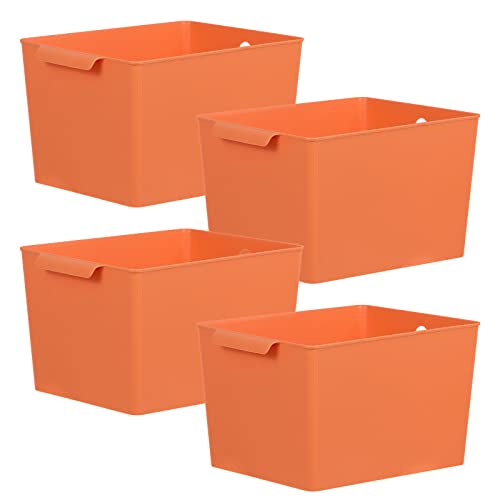 ASelected 4Pcs Plastic Storage Boxes With Handle Orange Box 26X19X15Cm Cupboard Storage Boxes Plastic Storage Basket Kitchen Cupboard Home And Office, Orange, Large