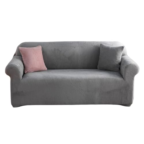 Housse de canapé en velours gris clair XL extensible - 2