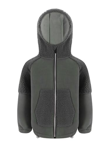 YiZYiF Kids Boys Thick Fleece Hooded Sweatshirt Solid Color Long Sleeve Zip Up Drawstring Hem Hoodies Coat Outerwear