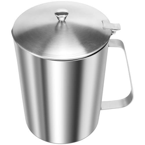 Brocca per latte 2 l 304 in acciaio inox con coperchio e marcatura, facile da pulire, per cucina, ristorante, cucina, caffè, latte, cappuccino