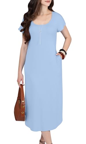 Image of KOH KOH Womens 2026 Long Casual Pockets Loose Cap Sleeve Comfy Midi Dress
