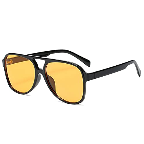 YAMEIZE Night Vision Driving Glasses - 70s Sunglasses for Women Men Double Bridge Anti Glare Glasses Outdoor