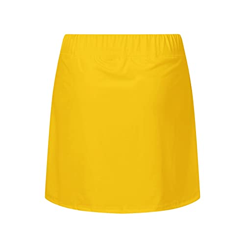 Saia feminina casual sólida para ioga esportiva shorts saia para casa móvel saia rodapés, Amarelo, X