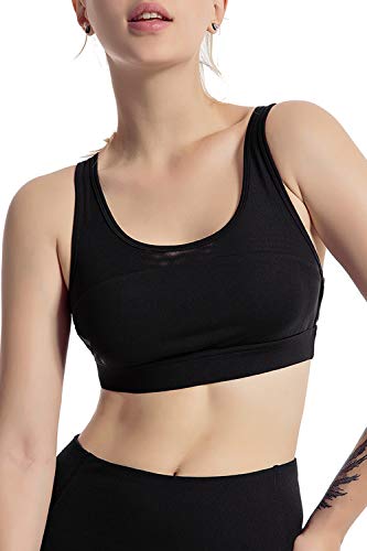 PIZOFF Damen Sport Tanktop Yoga Fitness BH Gym Laufen Wandern Bra Ohne Bügel Elastizität Bustier, Schwarz, Gr. M Cover