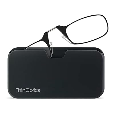 ThinOPTICS Stick Anywhere, Go Everywhere Reading Glasses plus Classic Universal Pod Case, Black Frame, Black Case, 2.50 Strength