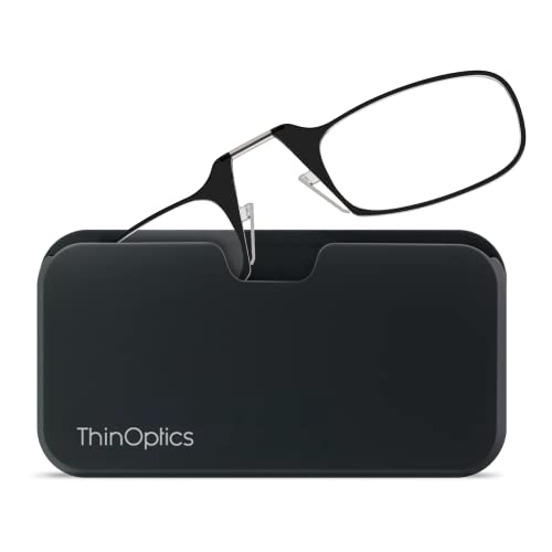 ThinOPTICS Reading Glasses + Black Universal Pod Case | Classic Collection, Black Frames, 2.50 Stren