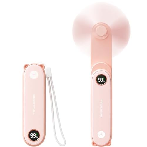SWEETFULL Portable Handheld Mini Fan with LED Display, 3-in-1 Personal Foldable USB Rechargeable Hand Held Fan & Flashlight for Travel, Lash Eyelash, Cute Small Pocket for Women, Girls