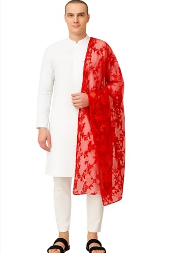 Image of Weavers Villa Net Floral Embroided Dupatta for Men
