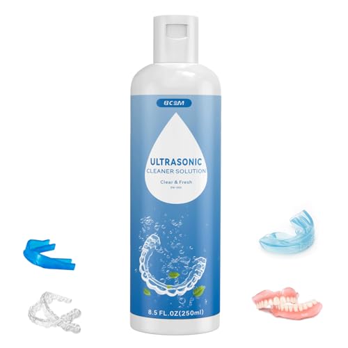 BCOM Ultrasonic Retainer Cleaner Solution Jewelry Cleaner Solution Deep Clean for Retainer Mouthguards Night Guards Aligners and Jewelry Ring Odor Stain Remover for Ultrasonic Machines (8.5 oz)