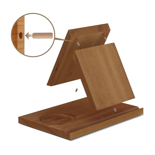LITIVY Wooden Triangle Bookmark, Small Bookshelf with Drink Holder, Wood Book Reading Rest with Slotted, Book Corner Display Triangle Book Holder (Brown)