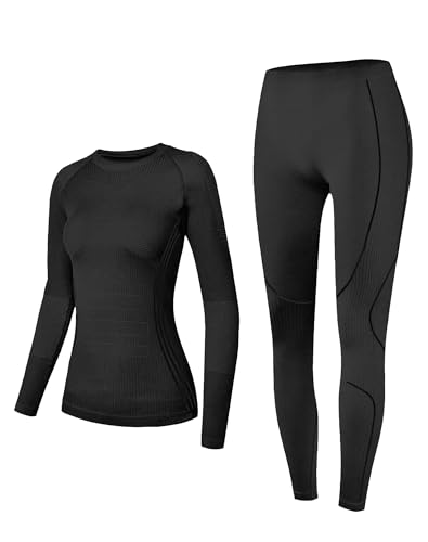 NOOYME Thermounterwäsche Damen Funktionsunterwäsche Damen Warm & Atmungsaktiv Funktionswäsche Damen Thermo Unterwäsche Dame Skiunterwäsche Damen, Extrawarm Schwarz S