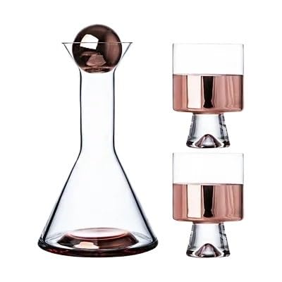 CYairong-22 Hervidor de Agua Juego de Jarra y Vaso de Agua, Juego de Copas de Vino de Cristal, Accesorios de Barra, Botella de Leche de Vino de Lujo con luz nórdica Tetera(Rose Red)