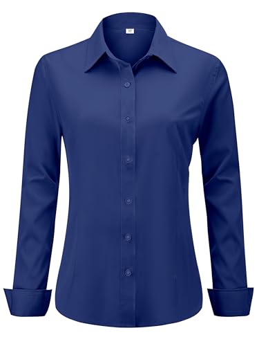 hearain Camisas para Mujer De Vestir Blusas Y Botones Camisa Manga Larga Ropa Rbd Blusa Navy Blue Button Down Shirt for Women Navy Blue Size XXL