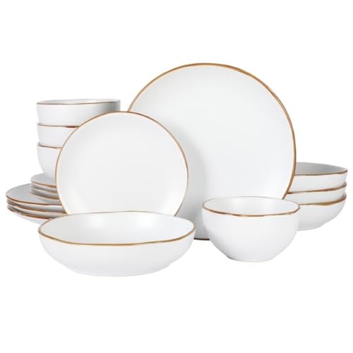 Gibson Home Hazeltine 16-Piece White Stoneware...