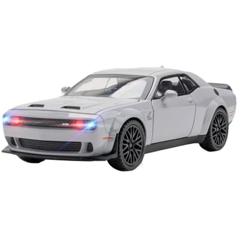 YMHAT Toy Cars 1/32 Dodge Challenger Die Cast Metal Toy Cars Hellcat Toy Car with Sound and Light Pull Back Hellcat Car for 3+ Year Old Boys and Kids Cover