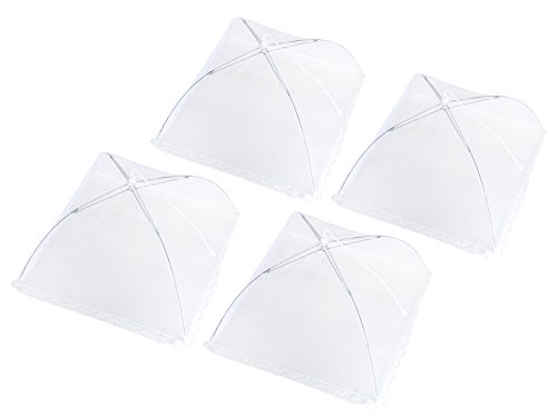 Bekith Set of 4 Pop Up Mesh Screen Food Cover Tents White - Keep Out Flies, Bugs, Mosquitos - Reusable (16 inch)