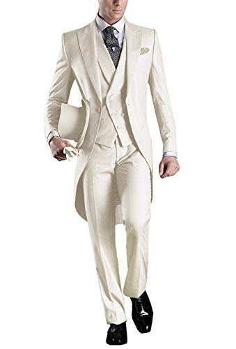 Kromoc Men's 3 Pieces Tailcoat Suit Set Business Tuxedo for Men Jacket, Vest, Suit Pants