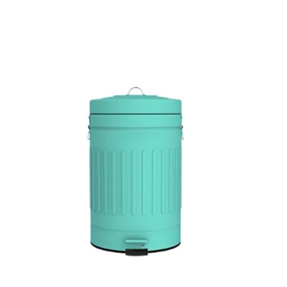 Kitchen Trash Can Round Pedal Wastebasket with Lid, Kitchen Wastebasket in Stainless Steel, Waste Paper Basket for Home Kitchen Office Garbage Can (Blue)