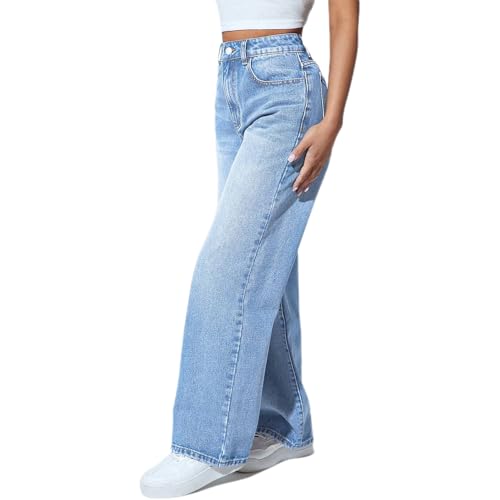 Straight Leg Jeans for Women High Waisted Stretchy Wide Leg Boyfriend Jeans Denim Pants2
