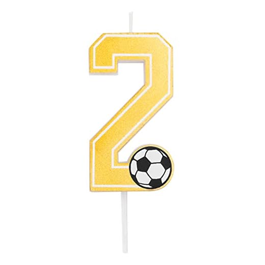 Horeca Collection Vela de cumpleaños de fútbol con números 0, 1, 2, 3, 4, 5, 6, 7, 8, 9, en color amarillo, con detalle de balón de fútbol. Tamaño 7,5 cm. (2)