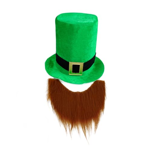 Irish Hat and Beard - Green Leprechaun Top Hat and Beard St Patricks Day Costume Accessories (Small-B-Beard)