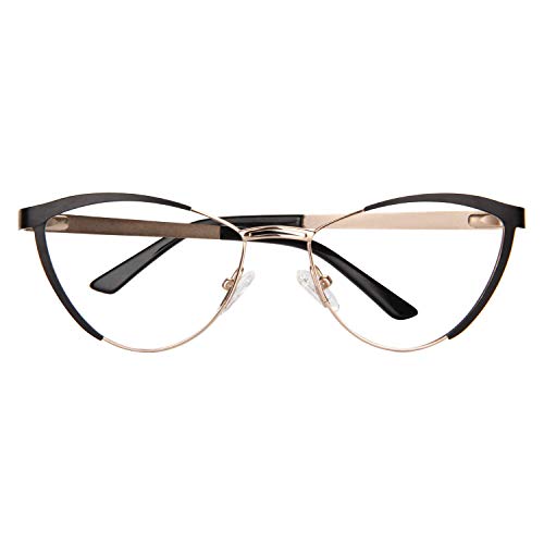 Zeelool Women's Metal Browline Cat Eye Glasses Frame With Clear Lens Sydney Fm0125-01 Black #TOP6