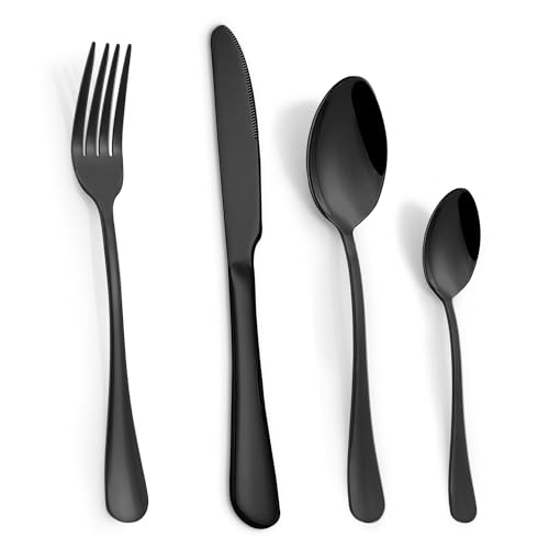 Black 16-Piece Stainless Steel Cutlery Set