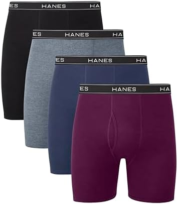 Hanes mens 4 Pack boxer briefs, Black/Grey, Large US