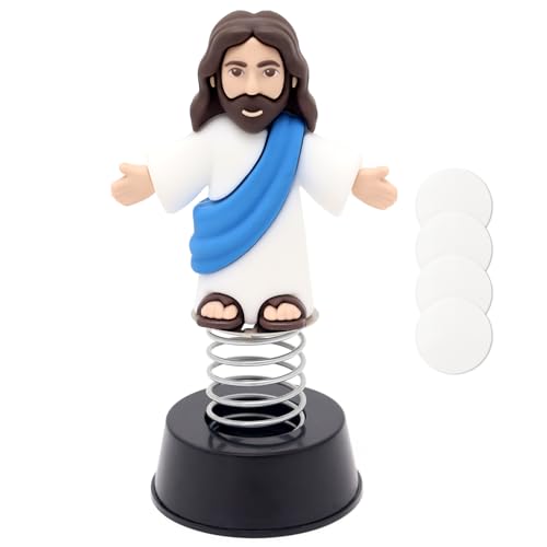 Yelakey Dashboard Jesus Dancer Blue Jesus Bobblehead with Open Arms Smile face Car Accessory with Sticky Pad for Christian Drivers Religious Believers Home Decoration