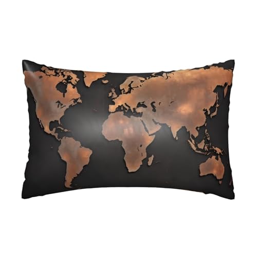 Rust World Map Satin Pillowcase for Hair and Skin Similar to Silk Pillow Cases Queen Size 20x30 Inch Smooth Cooling Pillow Covers for Sleeping, Best Gift Idea