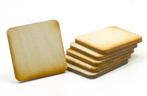 Mylittlewoodshop - Pkg of 100 - Square with Rounded Corners - 1 inch by 1 inch and 1/8 inch Thick Unfinished Wood(LC-SQRD03-100)