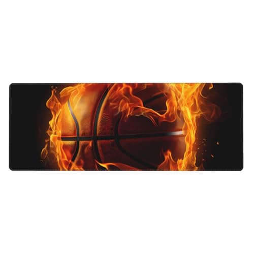 Tapis de souris Fire Basketball 80x30 cm avec base en caoutchouc antidérapant