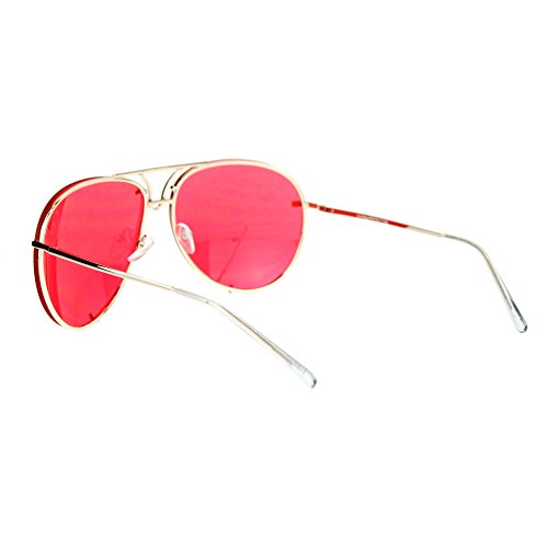 Oversized Round Aviator Sunglasses Metal Rims Behind Color Lens Spring Hinge3