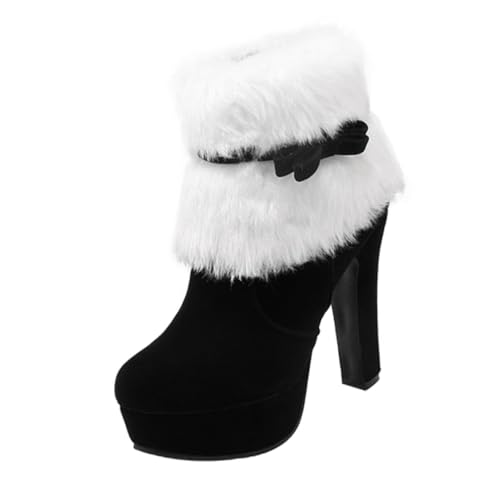 Bottines courtes de Noël en peluche pour femme avec semelle isolante d'intérieur