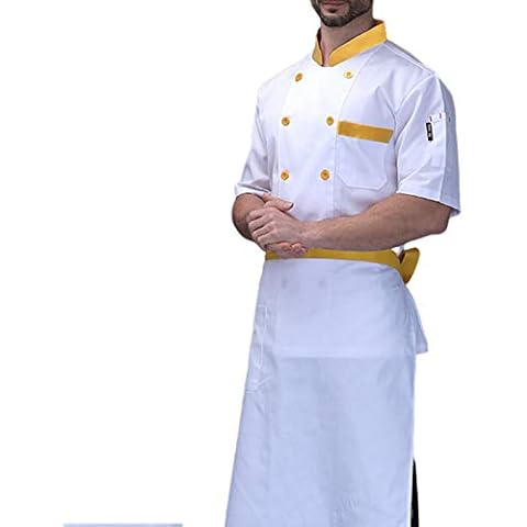 DNJKH Mens Chefs Jacket, Thin and Light Working Apron, Pure Color Boutique Baking Clothing Cover