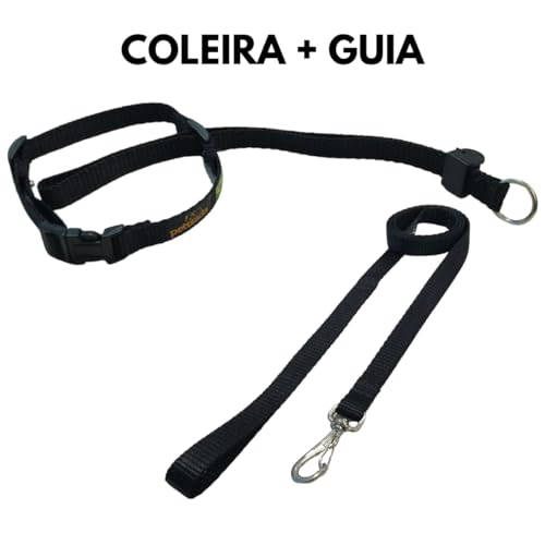 Coleira Cabresto Para Cachorro Com Guia Anti Puxão Adestramento Ajustável Com Trava (Preto, G)