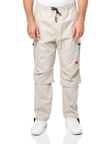 Image of Hugo Mens Cotton Rip Stop Cargo Pocket Joggers, Coconut Grey, 34