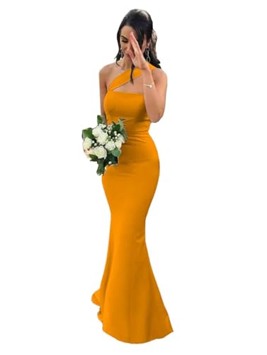 Image of Stretch Spandex Bridesmaid Dresses Long 2026 One Shoulder Formal Gowns Satin Mermaid Prom Wedding Guest DR0194N