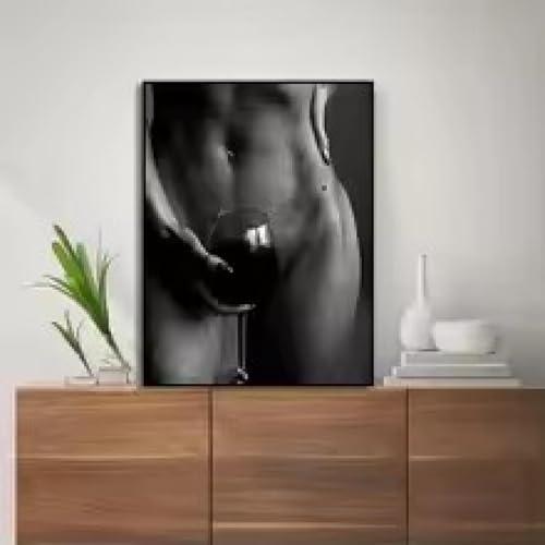 Toile femme sexy buvant du vin noir et blanc 80x140cm cadre inclus pour salon