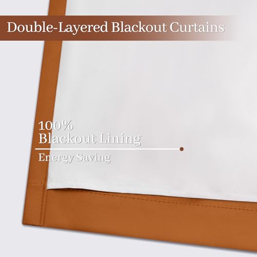 Yakamok Room Darkening 100% Blackout Curtains Grommet Window Treatments with 2 Thick Layers-Burnt Orange Thermal Insulated Drapes Set of 2 Panels for Bedroom Living Room 52 Inches by 84 Inches Length